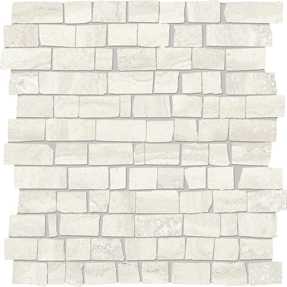 Provenza Unique Travertine Mosaico Mini Block Vein Cut White Naturale 30x30 см